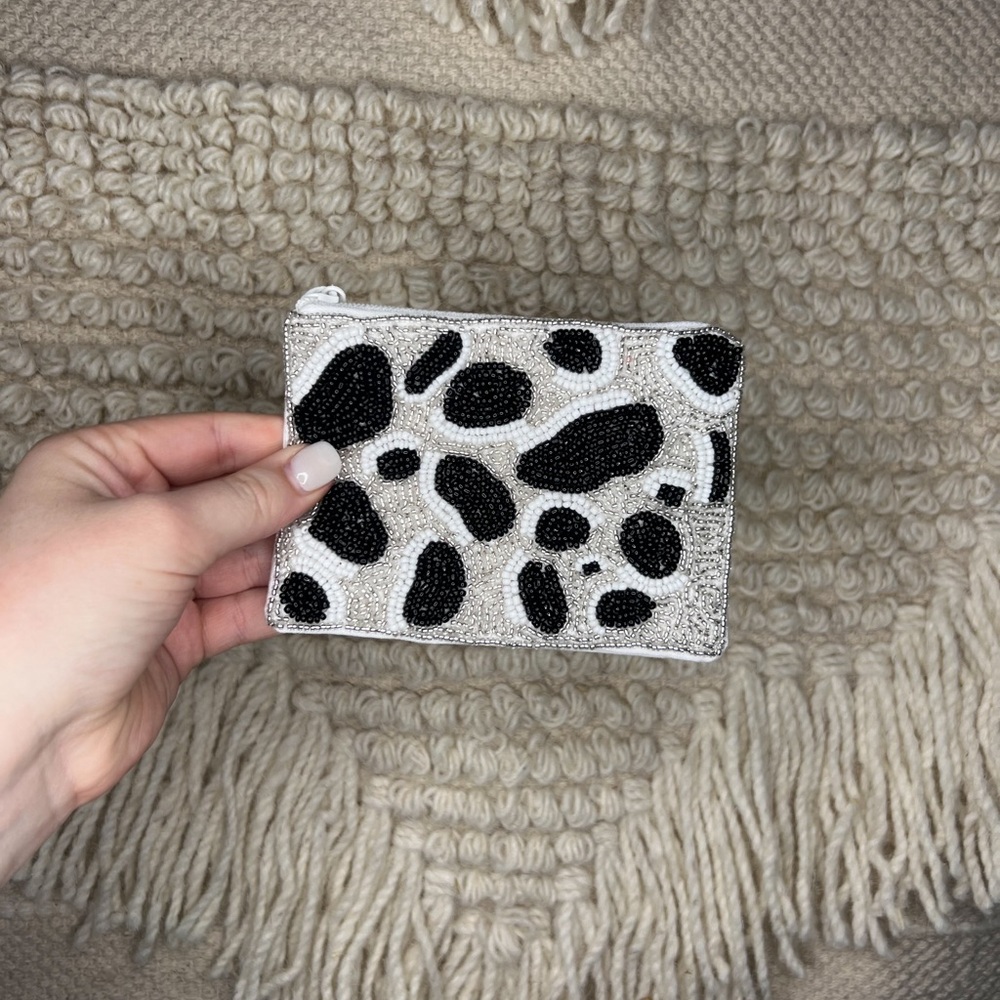 Cow print beaded coin bag / wallet